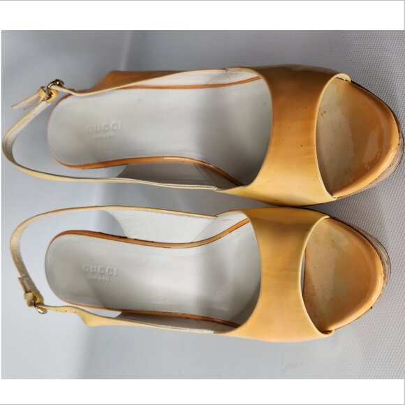 GUCCI vintage 38 ombre Patent Leather Cork GG PLATFORM slingback shoes Authentic - Picture 3 of 5